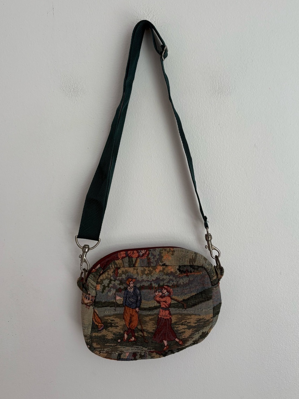 Holdings Fine Accessories Golf Scene Tapestry Crossbody Bag Green Cotton